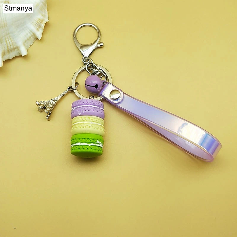 New Cake Key chain fashion car Key Ring Women bag charm accessories France Cake Macarons with Eiffel Tower Keychain gift Jewelry