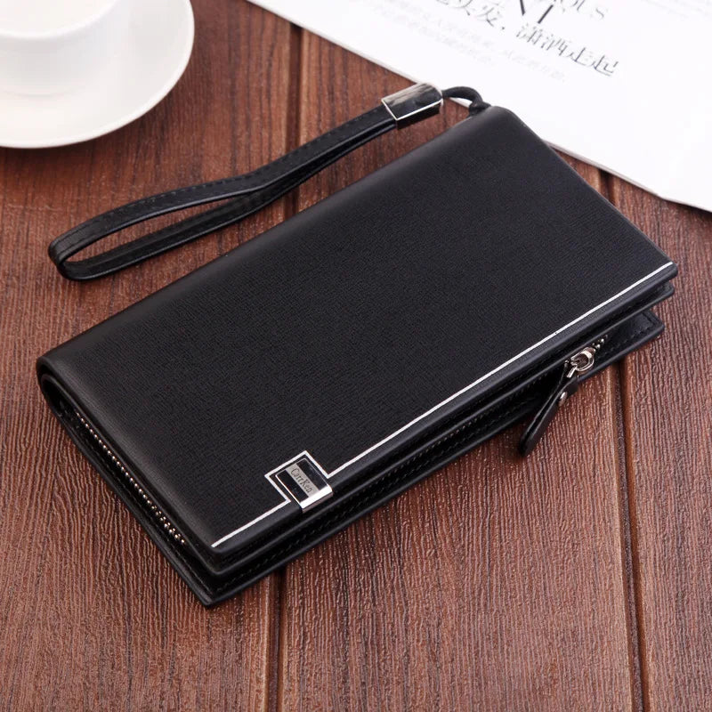 Original Luxury Brand Men's Wallet Business Striped Clutch Leather Purse For Male Fashion Man Card Holder With Aipper Phone Bag