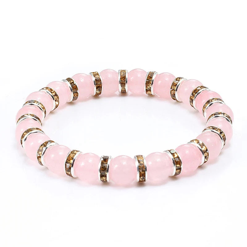 Hemasa  Natural Stone  Stretchable Bracelet / Pink Crystal Stone For Women