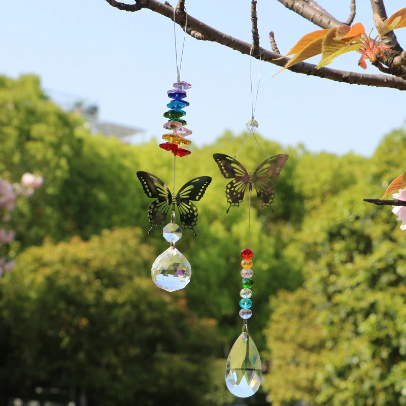 2PCS Handmade Chakra Butterfly Suncatcher Crystal Ball Prisms Rainbow Maker Hanging Sun Catchers Home Wedding Decoration