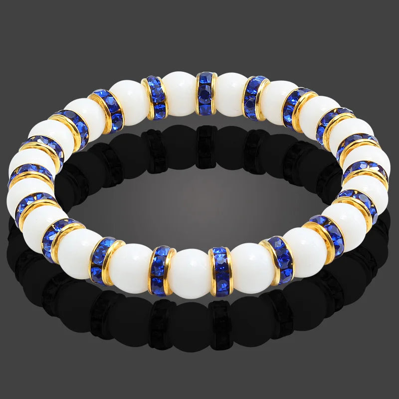 Hemasa  Natural Stone Chakra Elastic Bracelet  /White Porcelain Healing Balance Beads Reiki Buddha Prayer Bracelet For Women