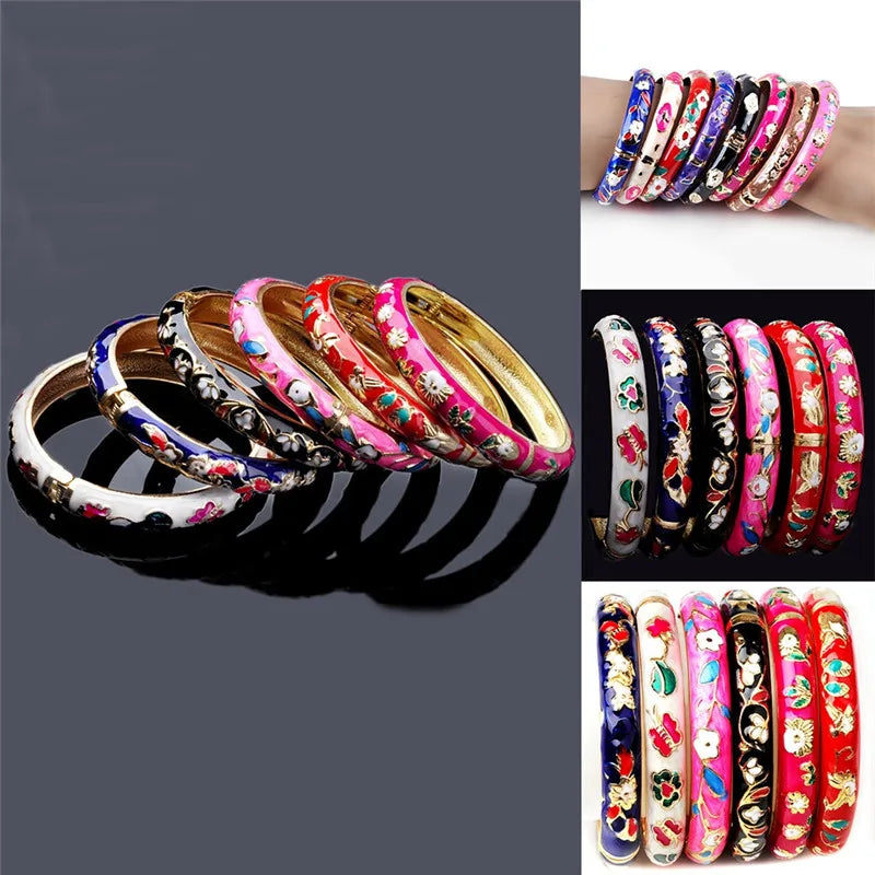 Chinese Crafts Cloisonne Enamel Bangle Bracelet Charming Elegant Cuff Alloy Bracelets Fashion Jewelry