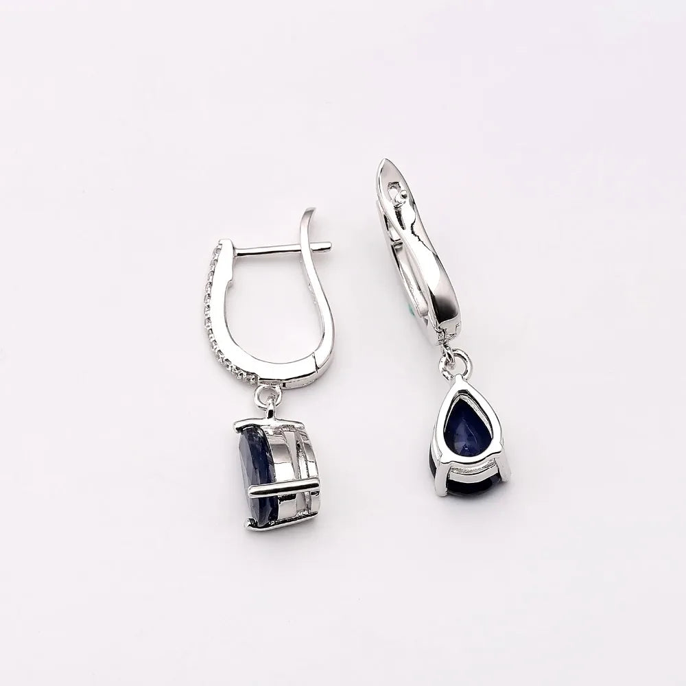 Hemasa  5.05Ct Natural Blue Sapphire Gemstone Drop Earrings 925 Sterling Silver Fine Jewelry For Women Wedding