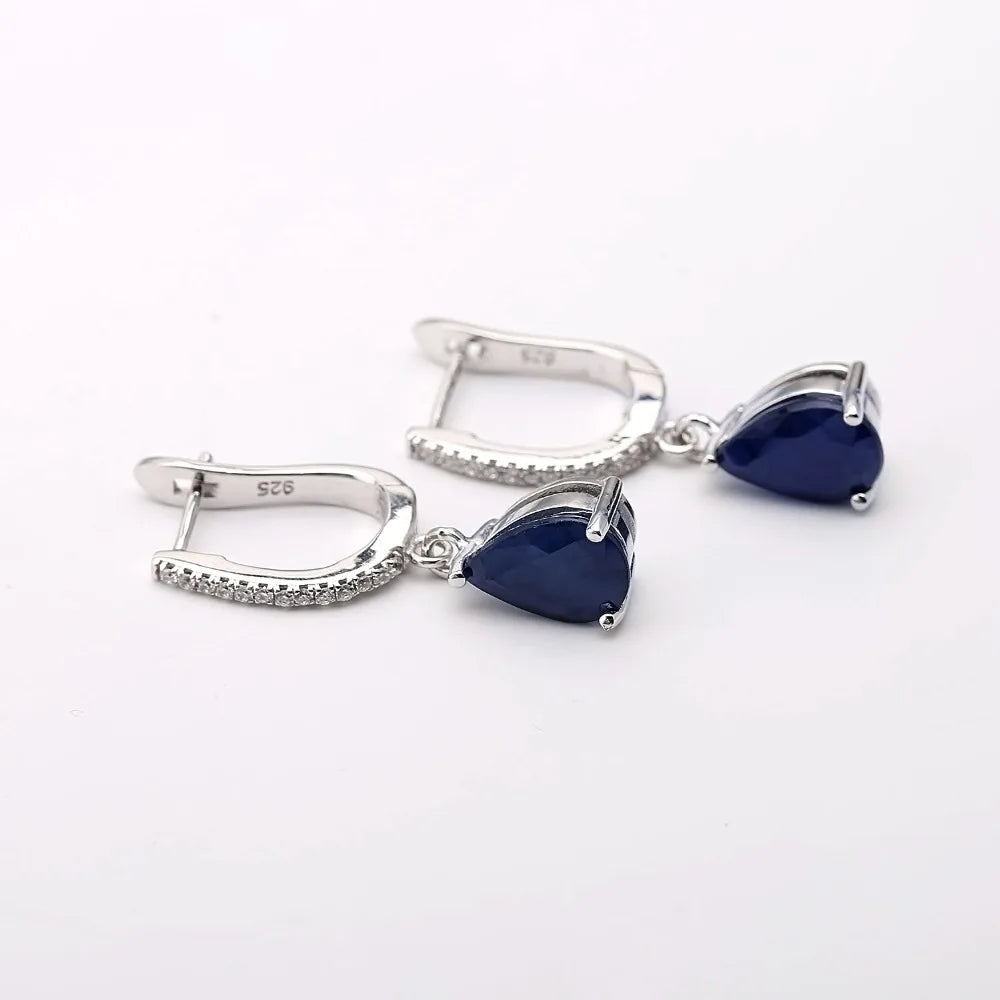 Hemasa  5.05Ct Natural Blue Sapphire Gemstone Drop Earrings 925 Sterling Silver Fine Jewelry For Women Wedding
