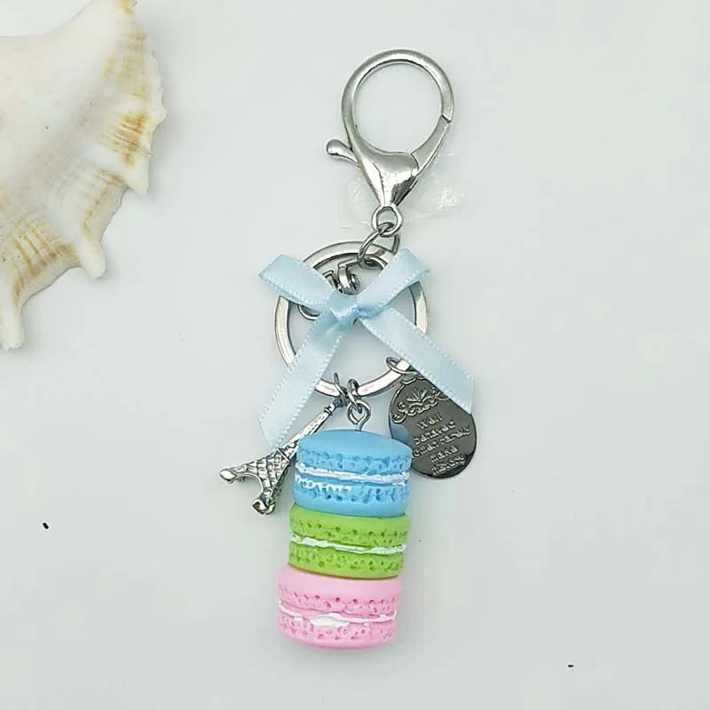 New Cake Key chain fashion car Key Ring Women bag charm accessories France Cake Macarons with Eiffel Tower Keychain gift Jewelry