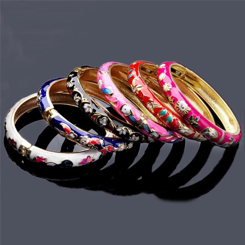 Chinese Crafts Cloisonne Enamel Bangle Bracelet Charming Elegant Cuff Alloy Bracelets Fashion Jewelry