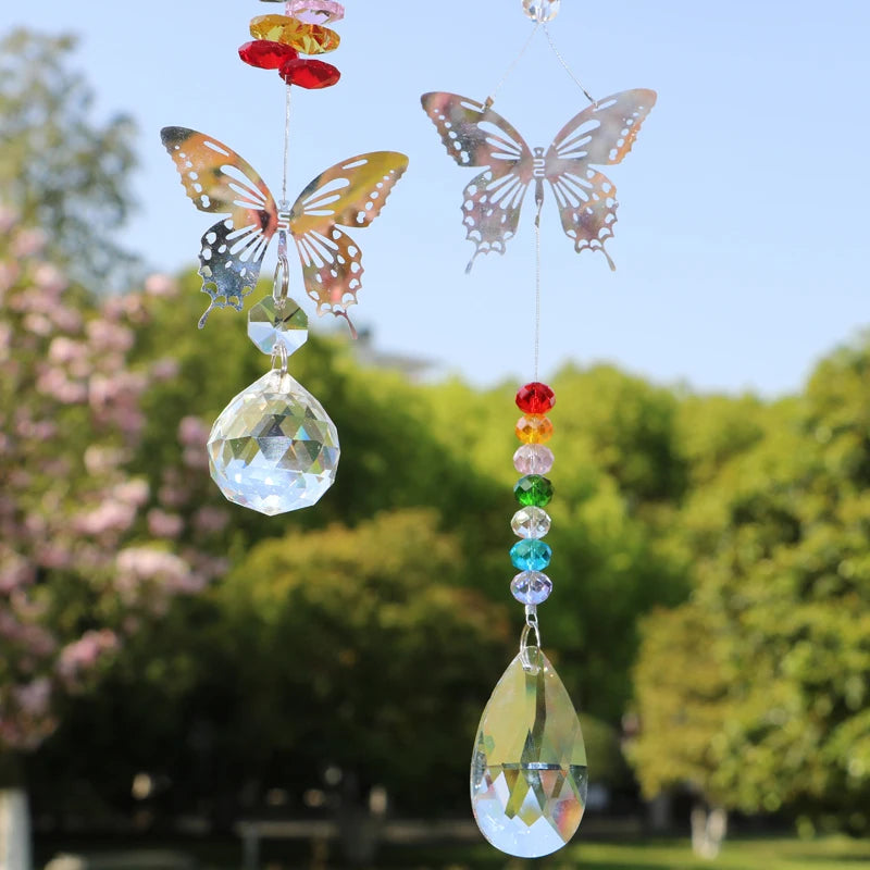 2PCS Handmade Chakra Butterfly Suncatcher Crystal Ball Prisms Rainbow Maker Hanging Sun Catchers Home Wedding Decoration