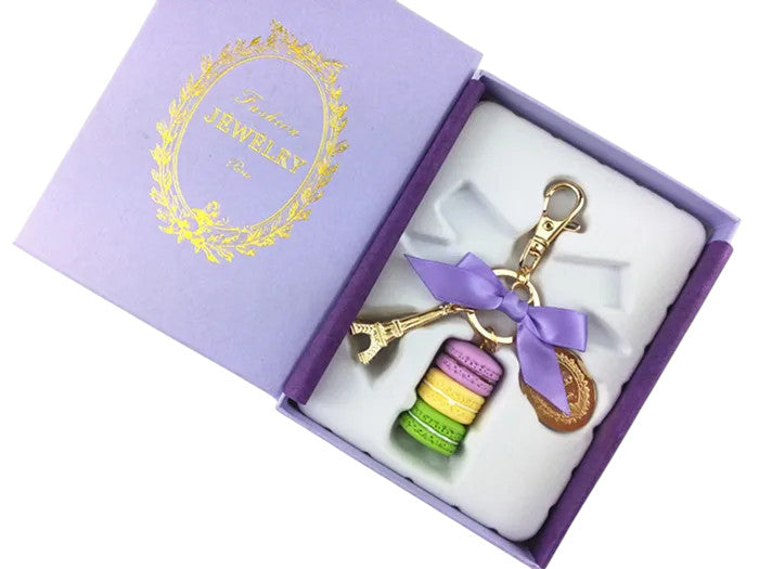 Macaron Eiffel Tower pendant key chains for women girls gold color alloy bowknot bag charm car keychain key ring with gift box