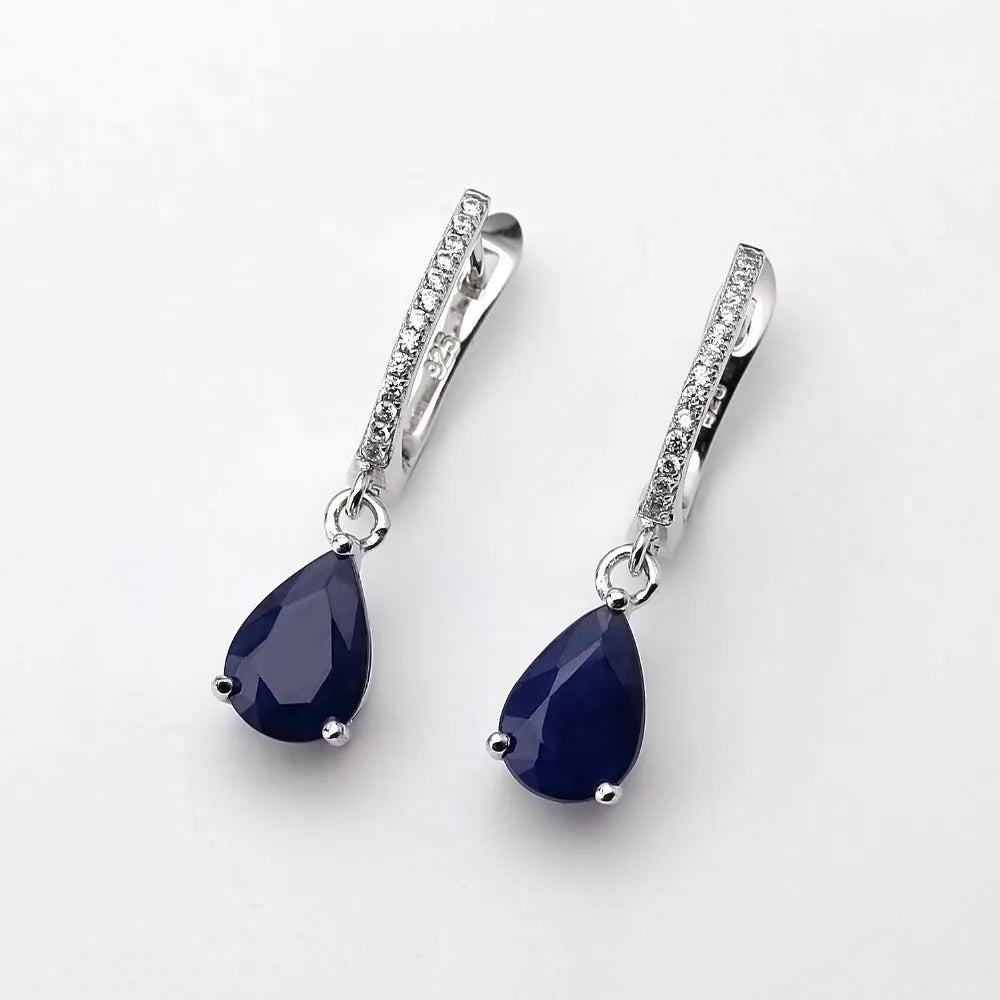 Hemasa  5.05Ct Natural Blue Sapphire Gemstone Drop Earrings 925 Sterling Silver Fine Jewelry For Women Wedding