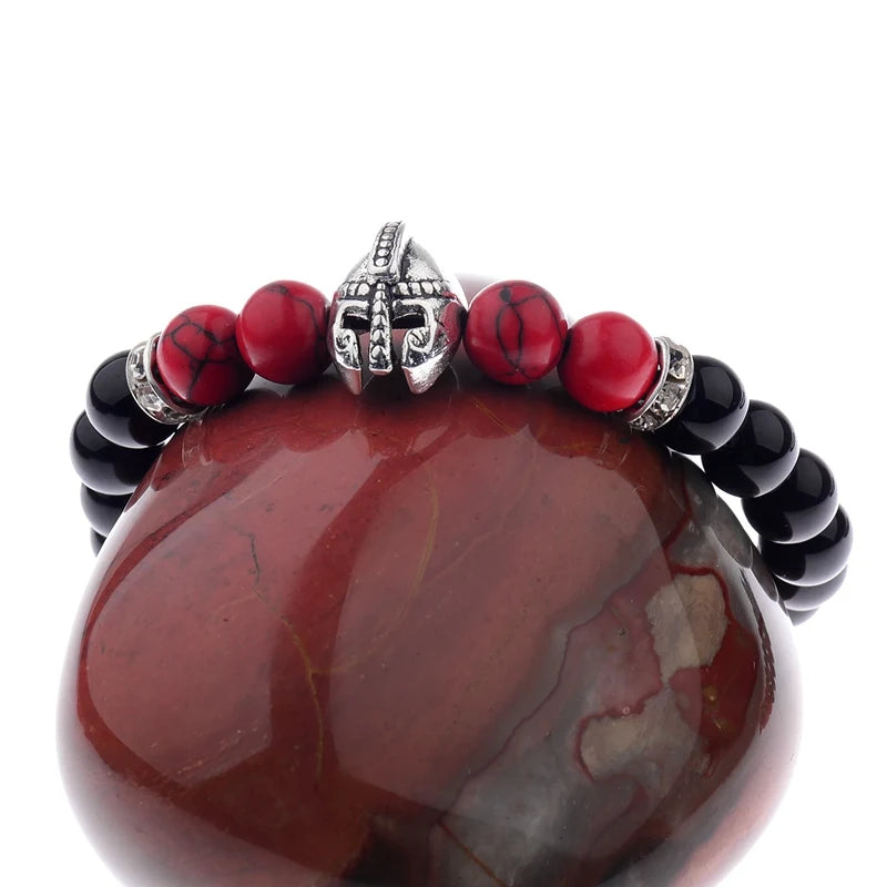 2020 Charm Men Weaving Bracelet Knight Spartan Warrior Gladiator Helmet Red Turquoises Stone Bracelets For Women ABK014