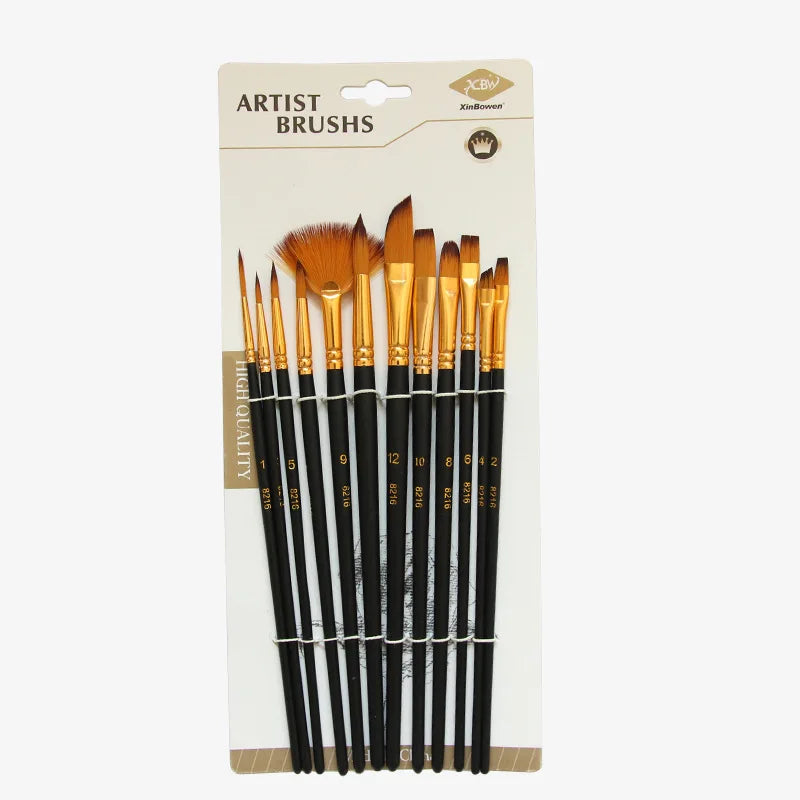 12Pcs Different Shape Nylon Hair Watercolor Paint Brush Set For School Student Gifts Acrylic Drawing Brushes Art Supplies