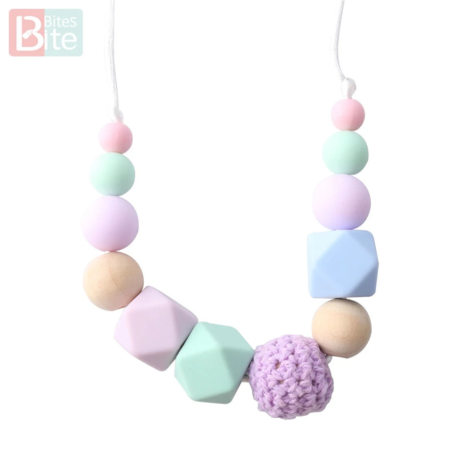Bite Bites 1pcs Baby Teething Necklace Food Grade Silicone Beads Long Chain Baby Goods Silicone Bead Nurse Gift For Baby Teether