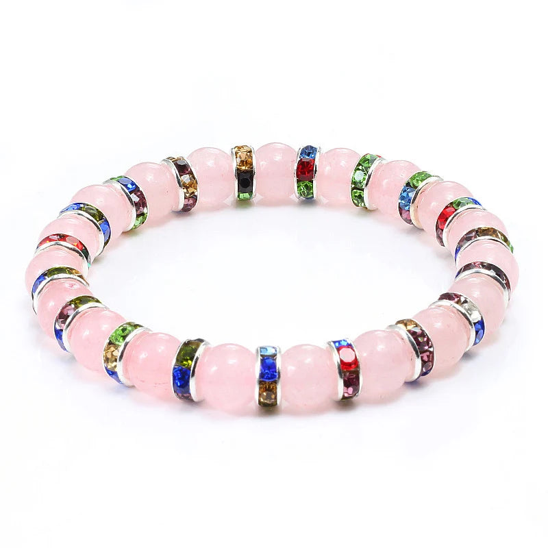 Hemasa  Natural Stone  Stretchable Bracelet / Pink Crystal Stone For Women
