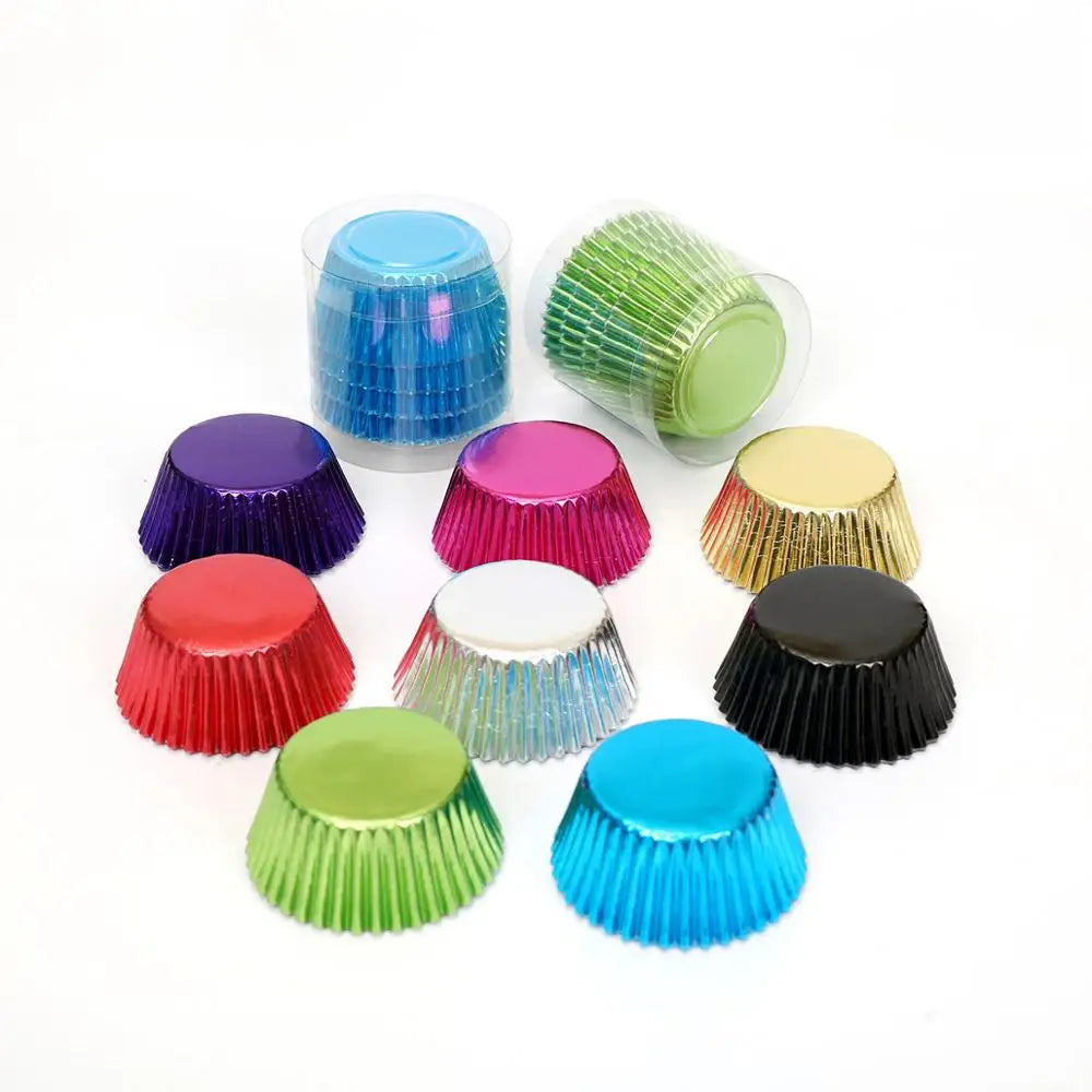 Tejesa 100pcs Thickened Aluminum Foil Cups Cupcake Liners Mini Cake Muffin Molds for Baking