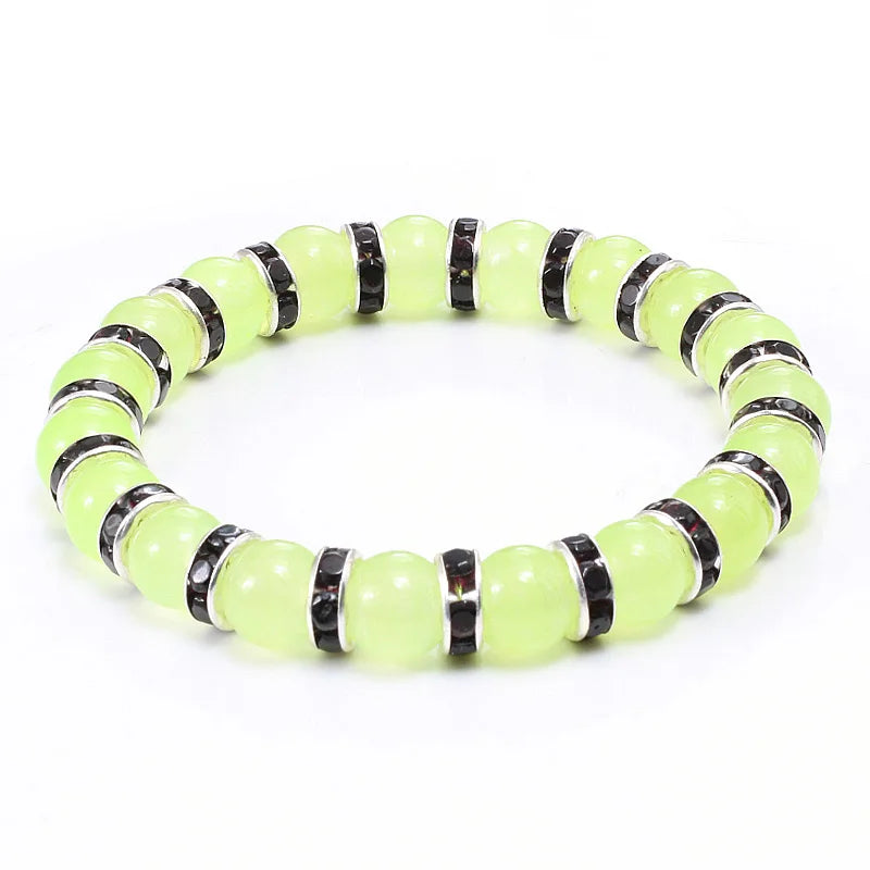 Natural Green Onyx Stone Beaded Bracelet Charm Women Rhinestone Luxury Stretch Strand Bracelets Men Prayer Sports Jewelry