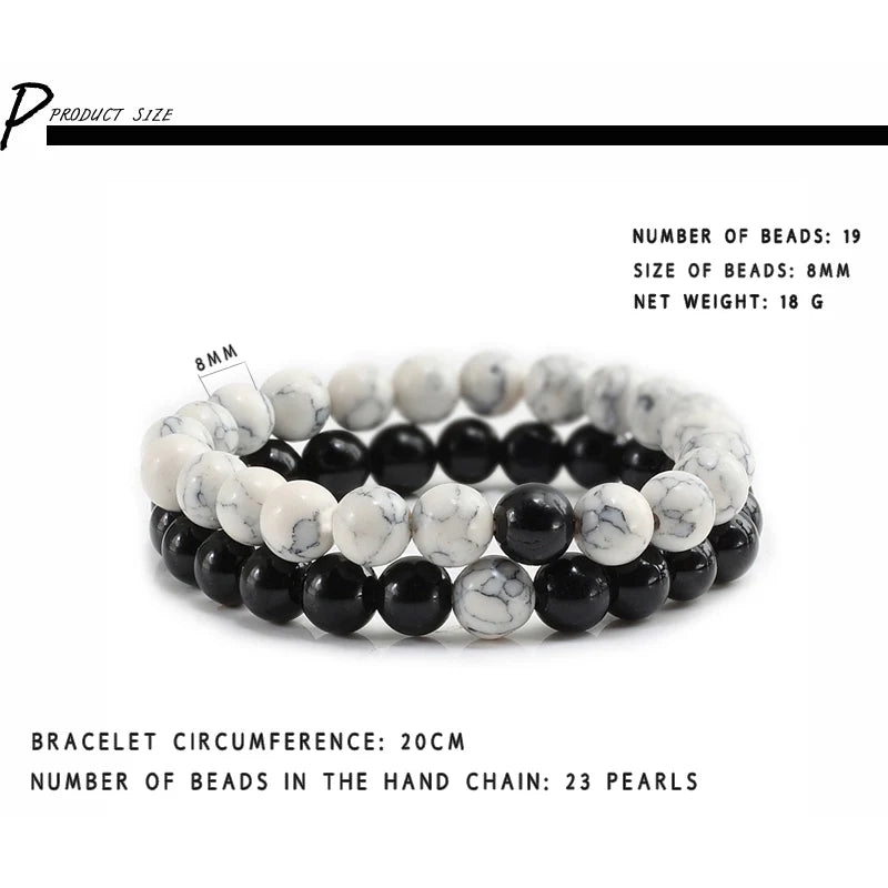 Heamsa 2pcs/Set Couples  Stretchable  Bracelet /Natural Stone Yin Yang Buddha Beaded Bracelets