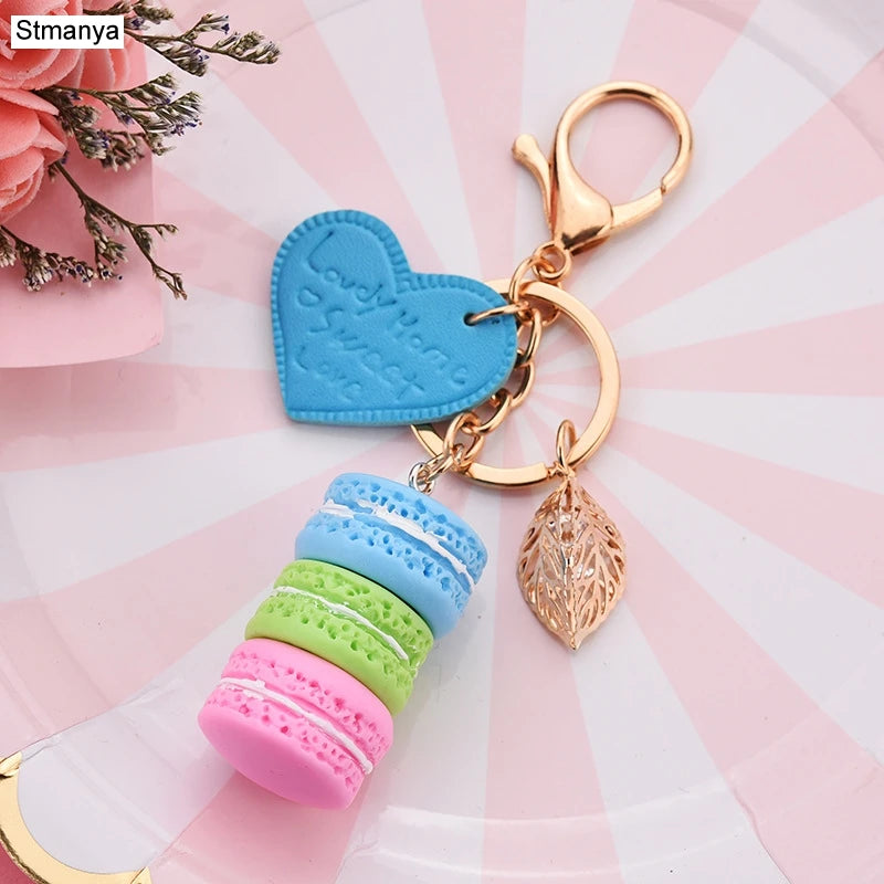 New Cake Key chain fashion car Key Ring Women bag charm accessories France Cake Macarons with Eiffel Tower Keychain gift Jewelry