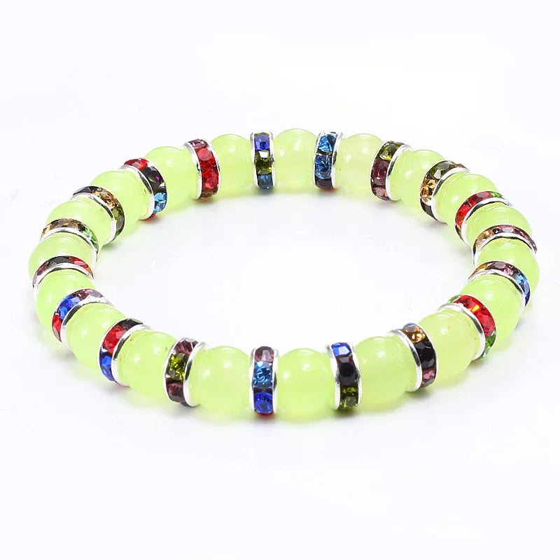 Natural Green Onyx Stone Beaded Bracelet Charm Women Rhinestone Luxury Stretch Strand Bracelets Men Prayer Sports Jewelry