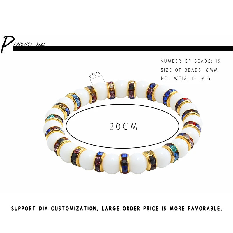 Hemasa Natural Stone Chakra Elastic Bracelet Men White Porcelain Healing Balance Beads Reiki Buddha Prayer Bracelet For Women