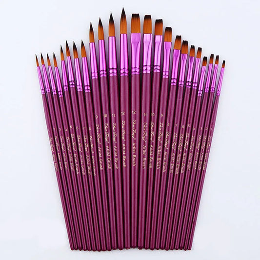 12/24PCS Artist Different Size Fine Nylon Hair Paint Brush Set for Watercolor Acrylic Oil Painting Brushes Drawing Art Supplies