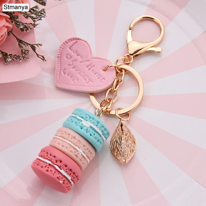 New Cake Key chain fashion car Key Ring Women bag charm accessories France Cake Macarons with Eiffel Tower Keychain gift Jewelry