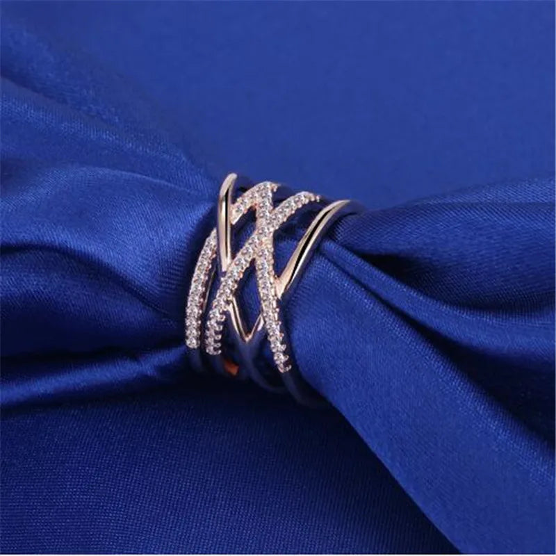Korean Style 925 Sterling Silver Opening Rings Multi-layer Line Cross Mosaic Zirconia Rings For Women Jewelry S-r243