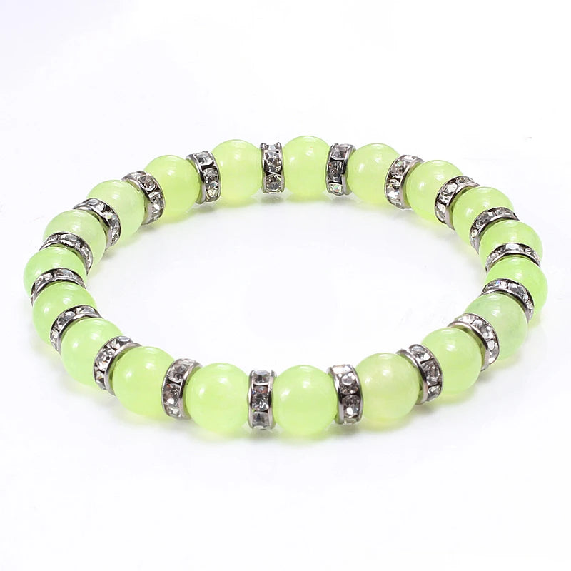 Natural Green Onyx Stone Beaded Bracelet Charm Women Rhinestone Luxury Stretch Strand Bracelets Men Prayer Sports Jewelry