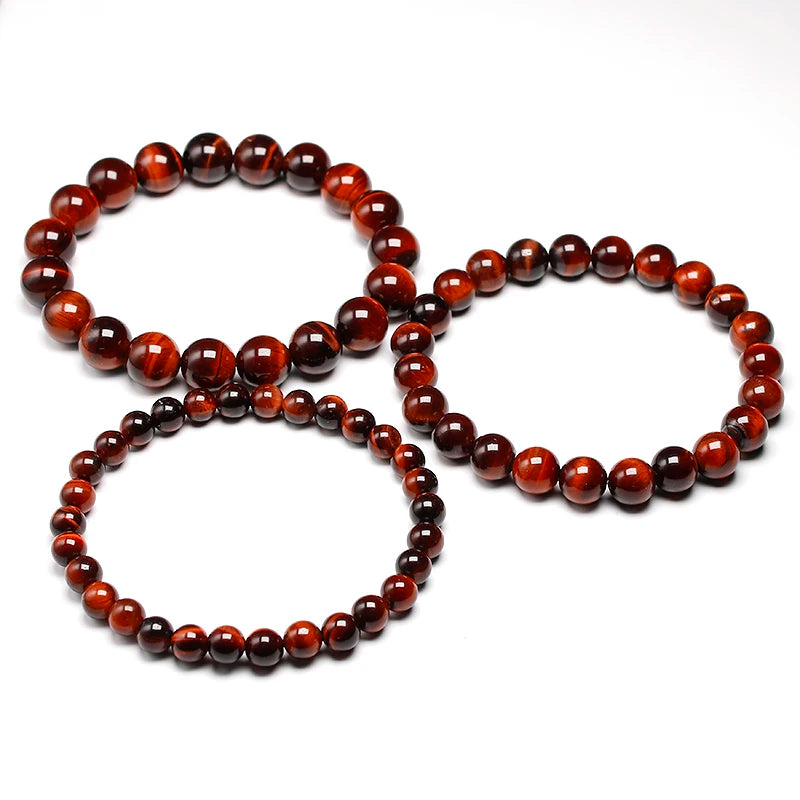 Tejesa Natural Stone Beads Red Tiger Eye Bracelet Strand Beaded Mens Buddha Bracelet For Women Male Yoga Handmade Jewelry