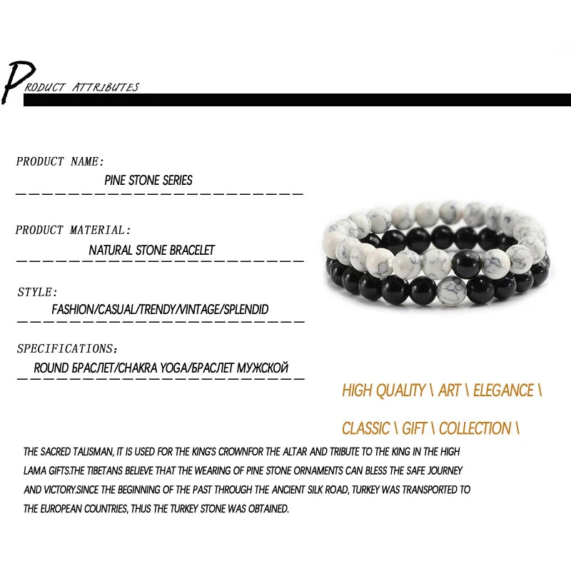 Heamsa 2pcs/Set Couples  Stretchable  Bracelet /Natural Stone Yin Yang Buddha Beaded Bracelets