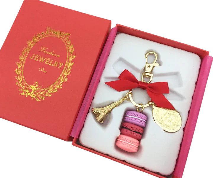 Macaron Eiffel Tower pendant key chains for women girls gold color alloy bowknot bag charm car keychain key ring with gift box