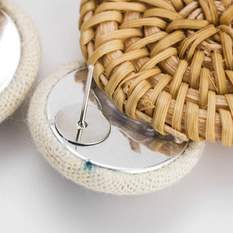 Hemasa Handmade Pineapple Drop Earrings For Women /Wooden Straw Weave Rattan Earrings for Women