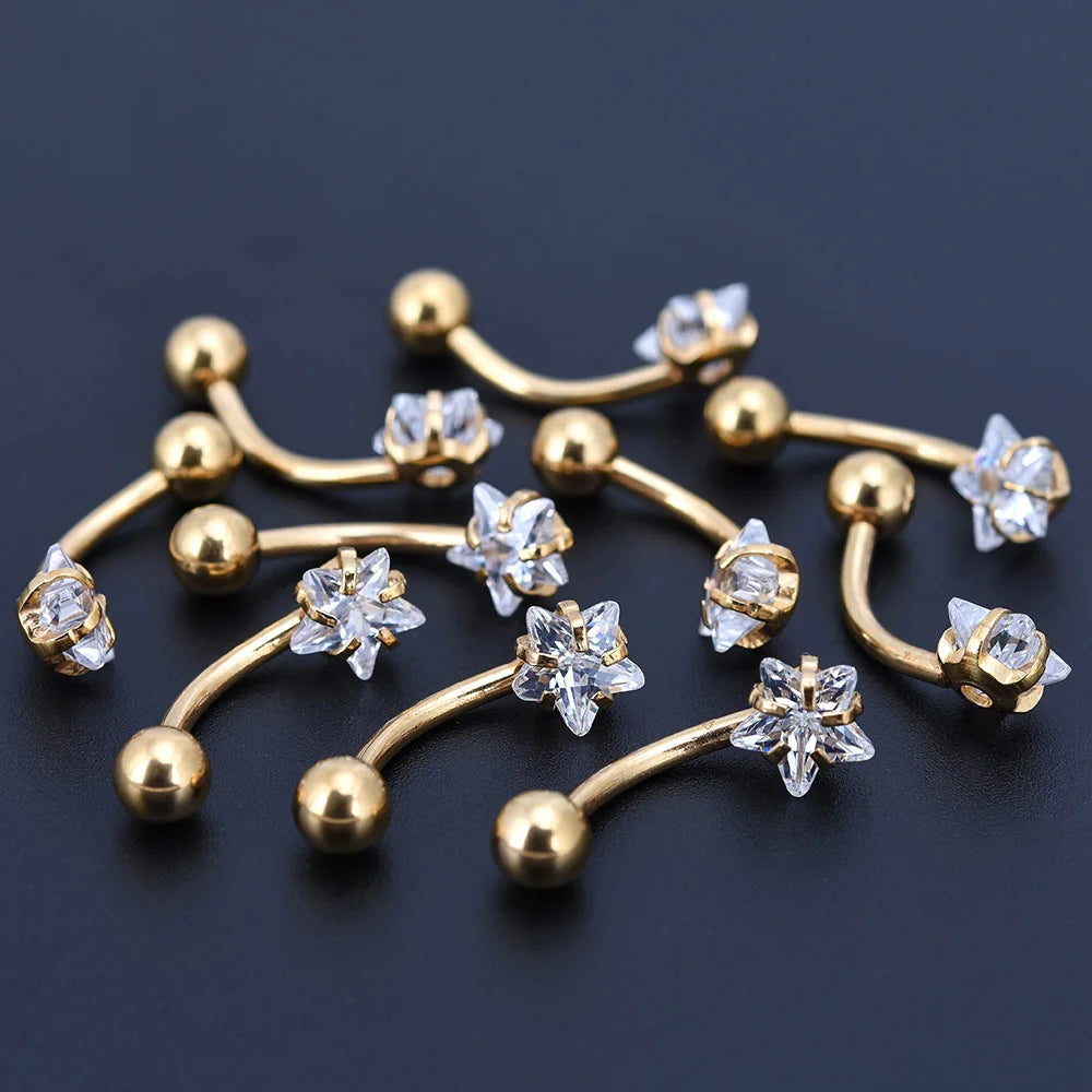 JIATENG New Anti Allergy Lounger Titanium Earrings Ear Nail Belly Button Rings Navel Piercing Star Heart Round Crystal Jewelry