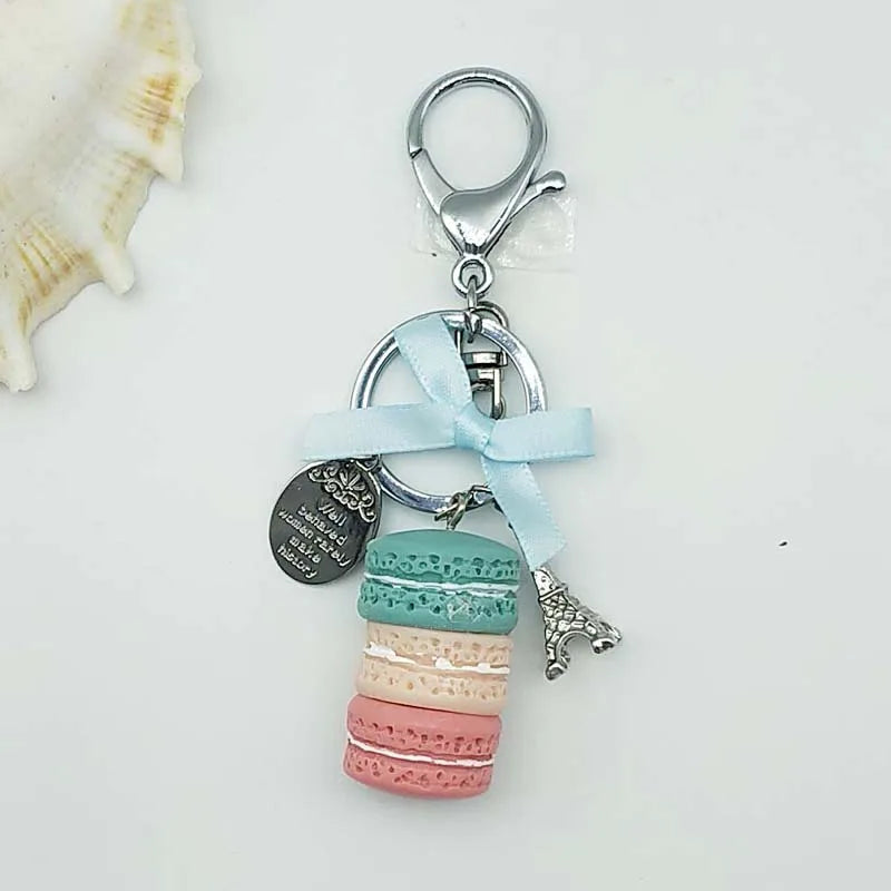 New Cake Key chain fashion car Key Ring Women bag charm accessories France Cake Macarons with Eiffel Tower Keychain gift Jewelry