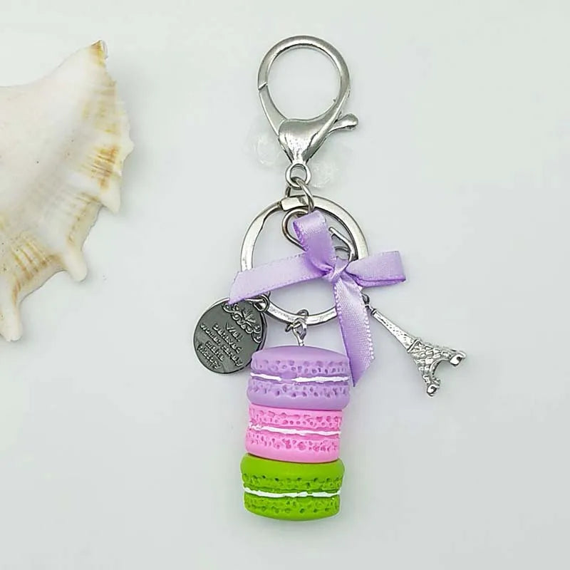 New Cake Key chain fashion car Key Ring Women bag charm accessories France Cake Macarons with Eiffel Tower Keychain gift Jewelry