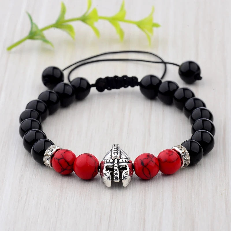2020 Charm Men Weaving Bracelet Knight Spartan Warrior Gladiator Helmet Red Turquoises Stone Bracelets For Women ABK014