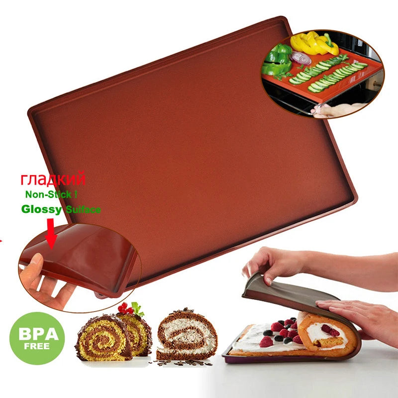 Tejesa Silicone Baking Mat Swiss Roll Mat Non-Stick Cake Tray Cake Roll Pad Oven Mat Bakeware Baking Inserts Sheet Kitchen Accessories