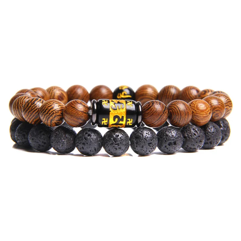 Fashion 2pcs Bead Bracelet Men Natural Tiger Eye Hematite Obsidian Beaded Bracelets Homme Energy Stretch Bracelet Men Jewelry
