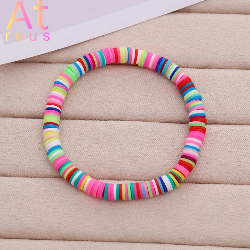 Hemasa 9Pcs Multi colour polymer clay Flat Beads Bracelet for Women