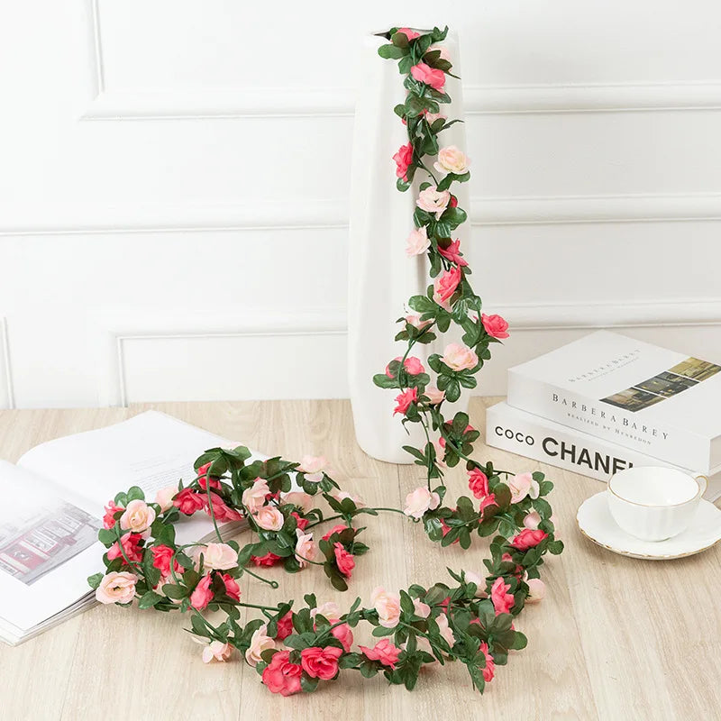 Hemasa 2.5m   4Pcs Artificial Flower Rose Vines Leaves Ivy Christmas Garland Diy Home Garden Wedding Decoration Silk Flowers