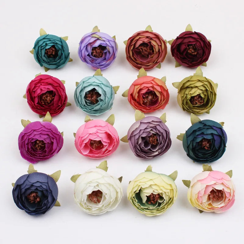 Artificial Silk Tea Rose Bud Flower Heads for DIY Wedding, Flower Wall, Event Party, Garland, Headware Deco, 4.5cm, 17Colors