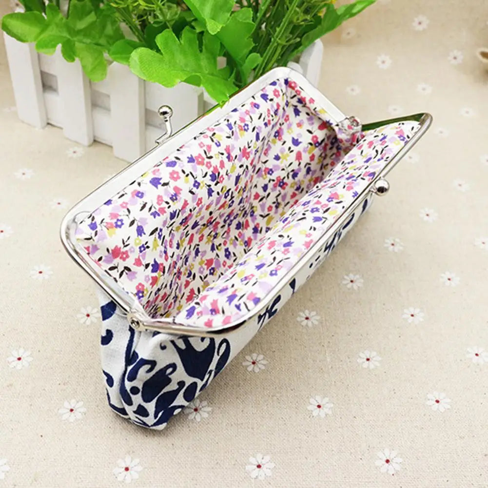 Hemasa  Wallet Ethnic Printed Long Buckles Canvas Wallet ID Card Keys Purse Clutches Bag Girls Coin Purse Makeup Brush Holder