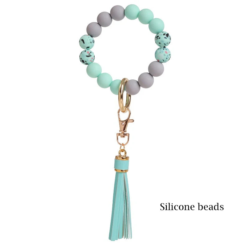 Silicone Keychain For Keys Tassel Wood Beads Bracelet Keyring For Women Accessories Multicolor Keychain Wholesale Hot Sale 2022