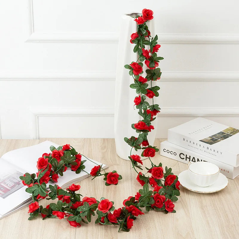 Hemasa 2.5m   4Pcs Artificial Flower Rose Vines Leaves Ivy Christmas Garland Diy Home Garden Wedding Decoration Silk Flowers