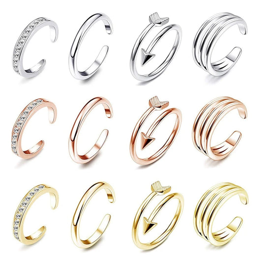 4Pcs Simple Alloy Crystal Foot Ring Adjustable Opening Toe Ring for Women Girl Summer Beach Vacation Jewelry Finger Ring