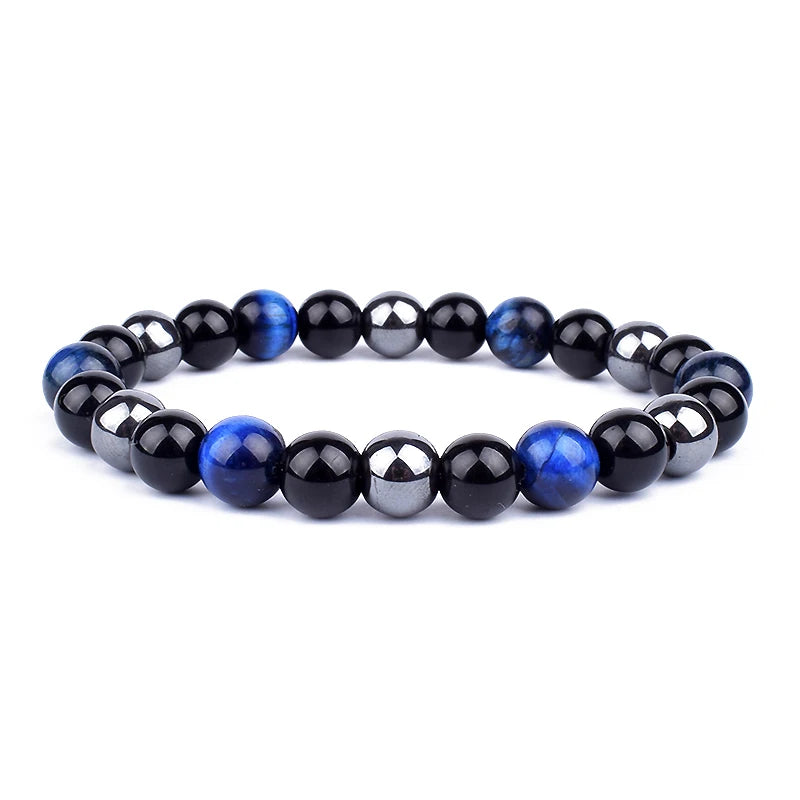 Heamasa Natural Black Obsidian Hematite Tiger Eye Beads Bracelets