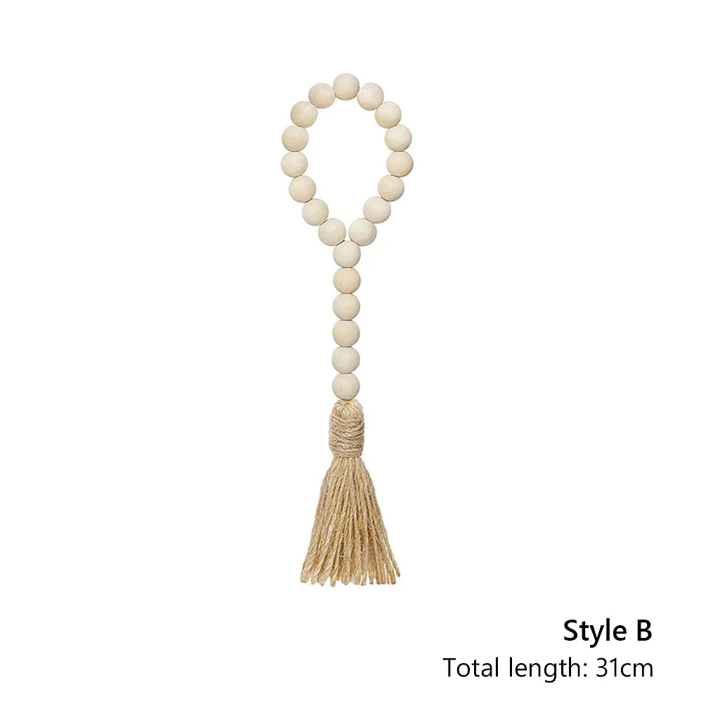 Wooden Handmade boho DIY Rattan Natural Wood Bead Garlands Macrame home decor Farmhouse Rustic Tassel Decoration Wall Hanging