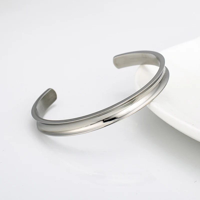 Stainless Steel Hair Band Bracelet C-Shaped Open Concave Arc Groove Rubber Band Gold Silver Color Titanium Steel Cuff Bangle