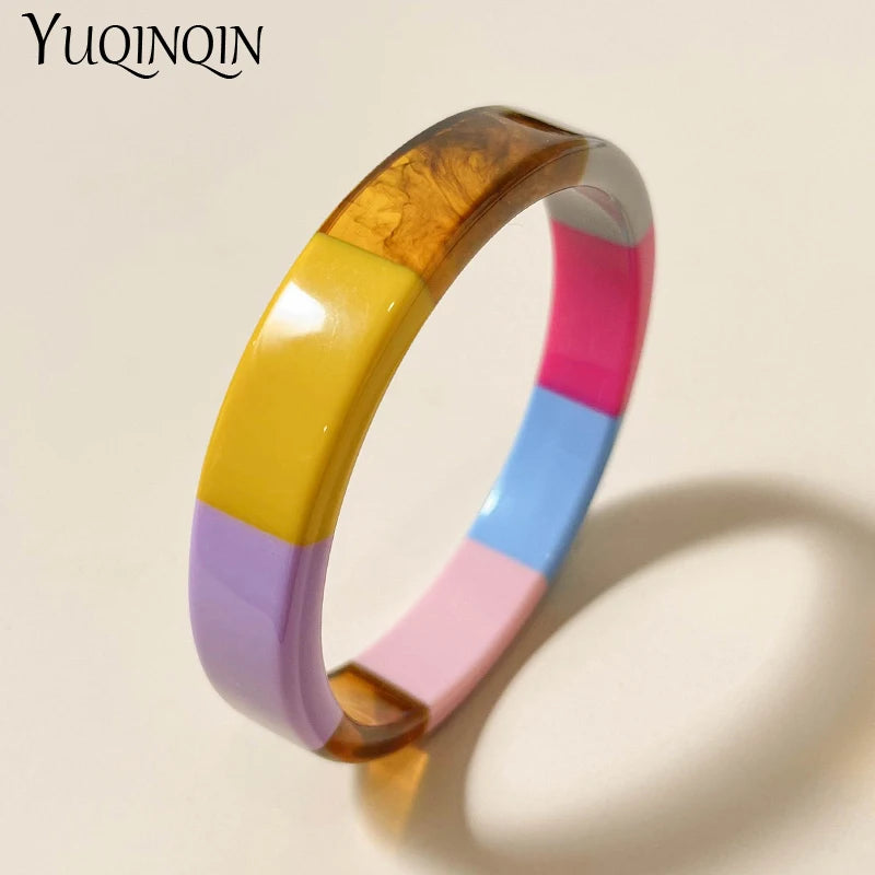 Hemasa   Acrylic Resin  Colorful Geometric Round Bangle Bracelets for Women