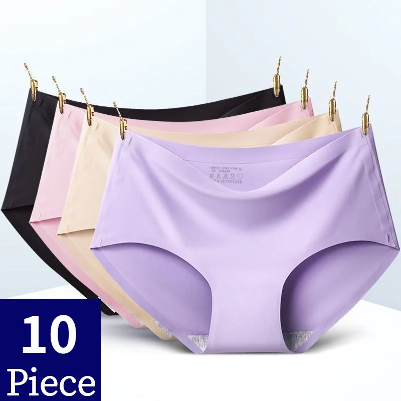 BZEL 10PCS/Set Seamless Women's Panties Breathable Comfortable Underwear Silk Satin Briefs Cozy Lingerie Sports Underpants M-4XL
