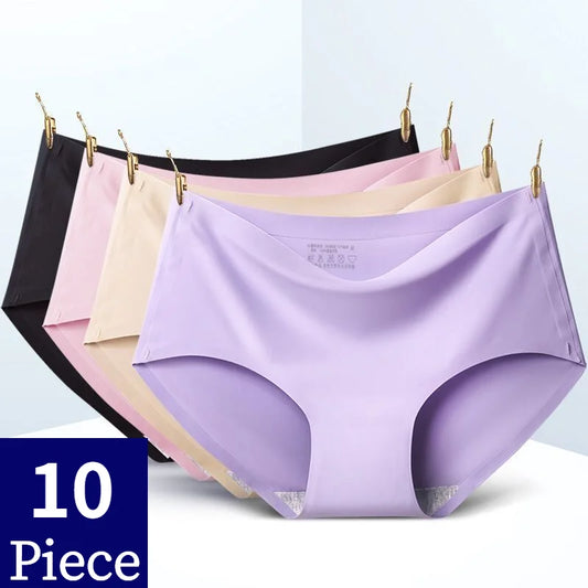BZEL 10PCS/Set Seamless Women's Panties Breathable Comfortable Underwear Silk Satin Briefs Cozy Lingerie Sports Underpants M-4XL